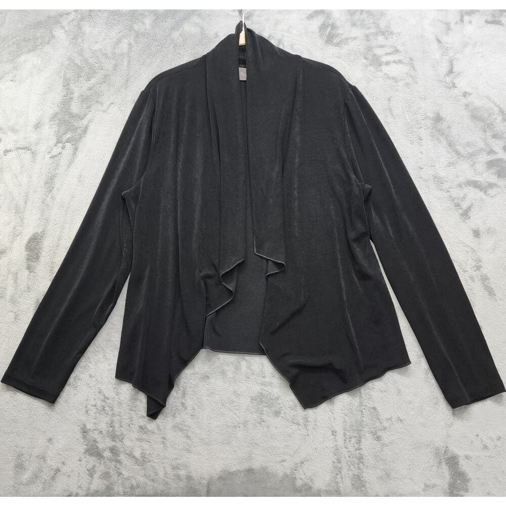 Chicos Travelers Cardigan Womens 2 L/12 Black Acetate Slinky Drape Open‎ Sweater